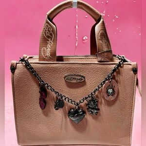 NEW Ed Hardy Satchel Lite Pink Handbag with Charms 10.5"x8.5"x4"